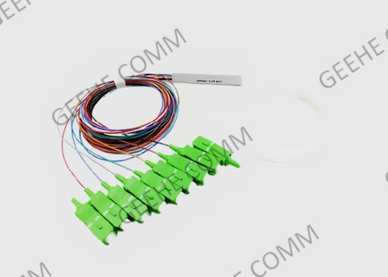 Ενιαίος τρόπου χάλυβα θραύστης 0.9mm PLC οπτικών ινών σωλήνων 1x8 SC/APC μίνι