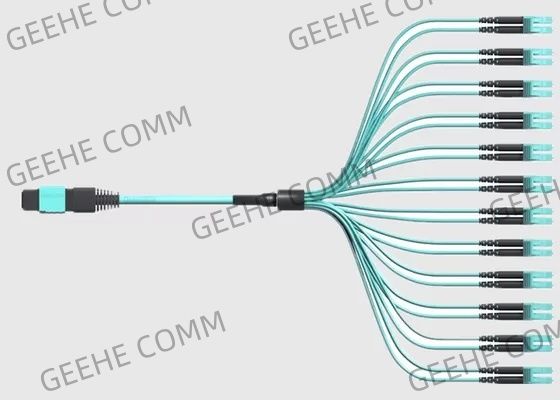 50/125 πολλαπλού τρόπου MPO στα διπλά OM4 καλώδια οπτικών ινών 12x LC